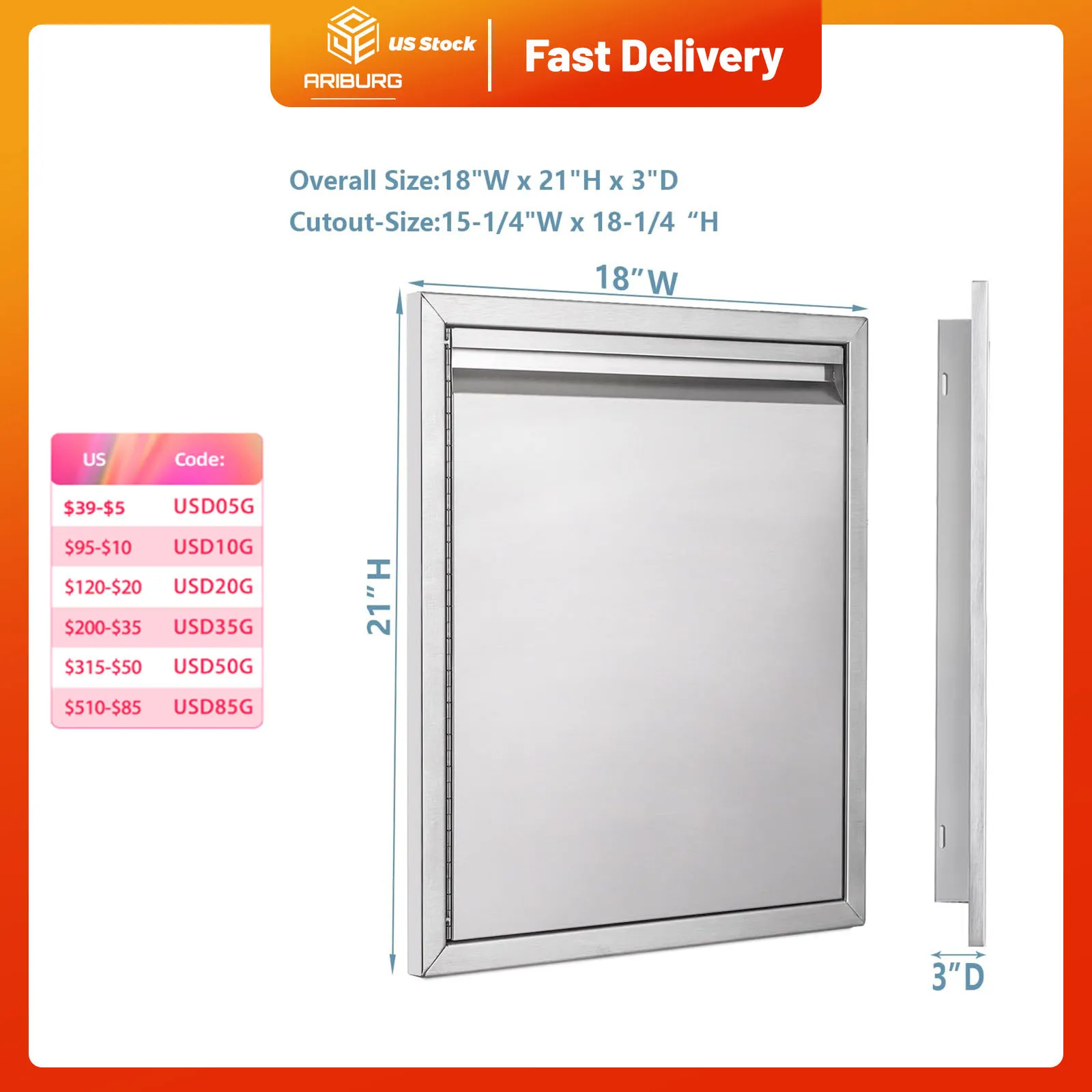 Outdoor Kitchen Door Double Wall Door Panel Stainless Steel BBQ Single Door Flush Mount for Outdoor Kitchen Island