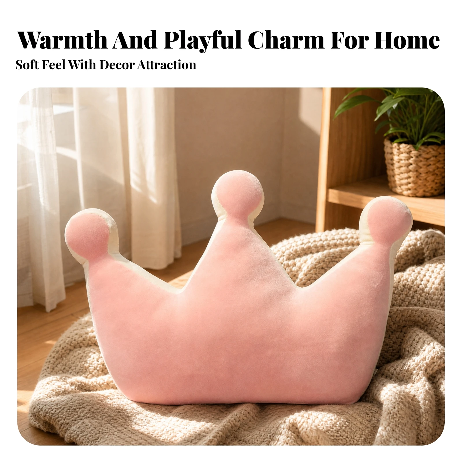Crown-Shaped Soft Cushion Versatile Crown Cushion with Rounded Points Decorative Whimsical for Bedroom Decor, Reading Nook