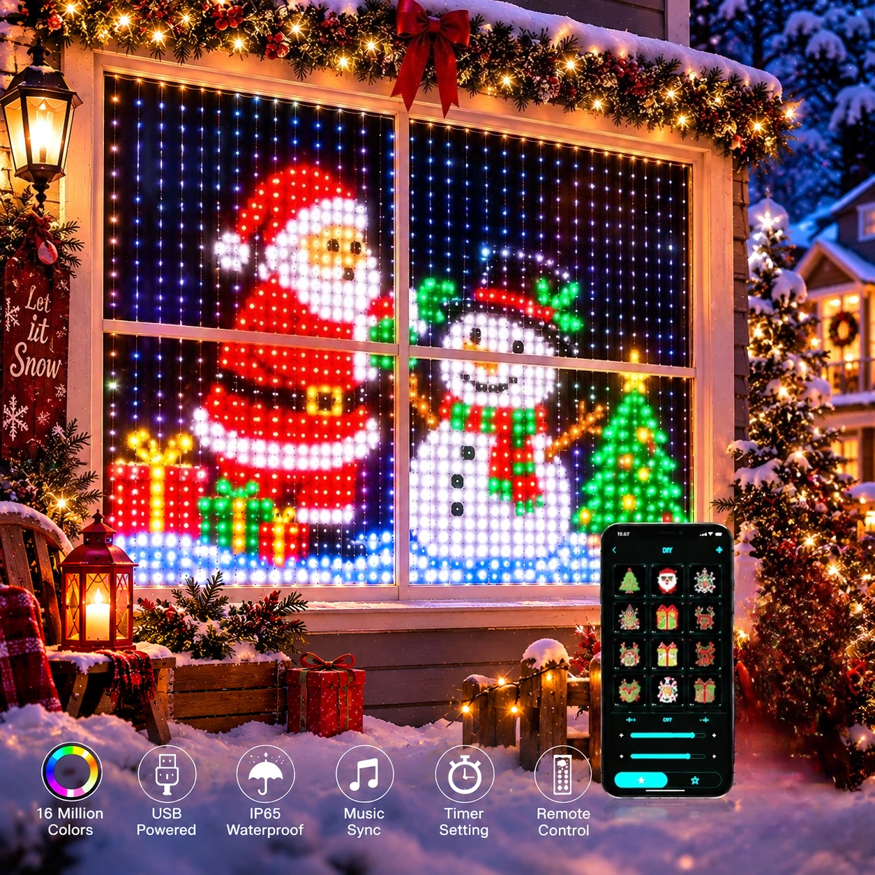 Fairy String Lights Curtain Set Christmas Pixel Multicolor LED Bluetooth App Photo Display for Wall Home Decoration