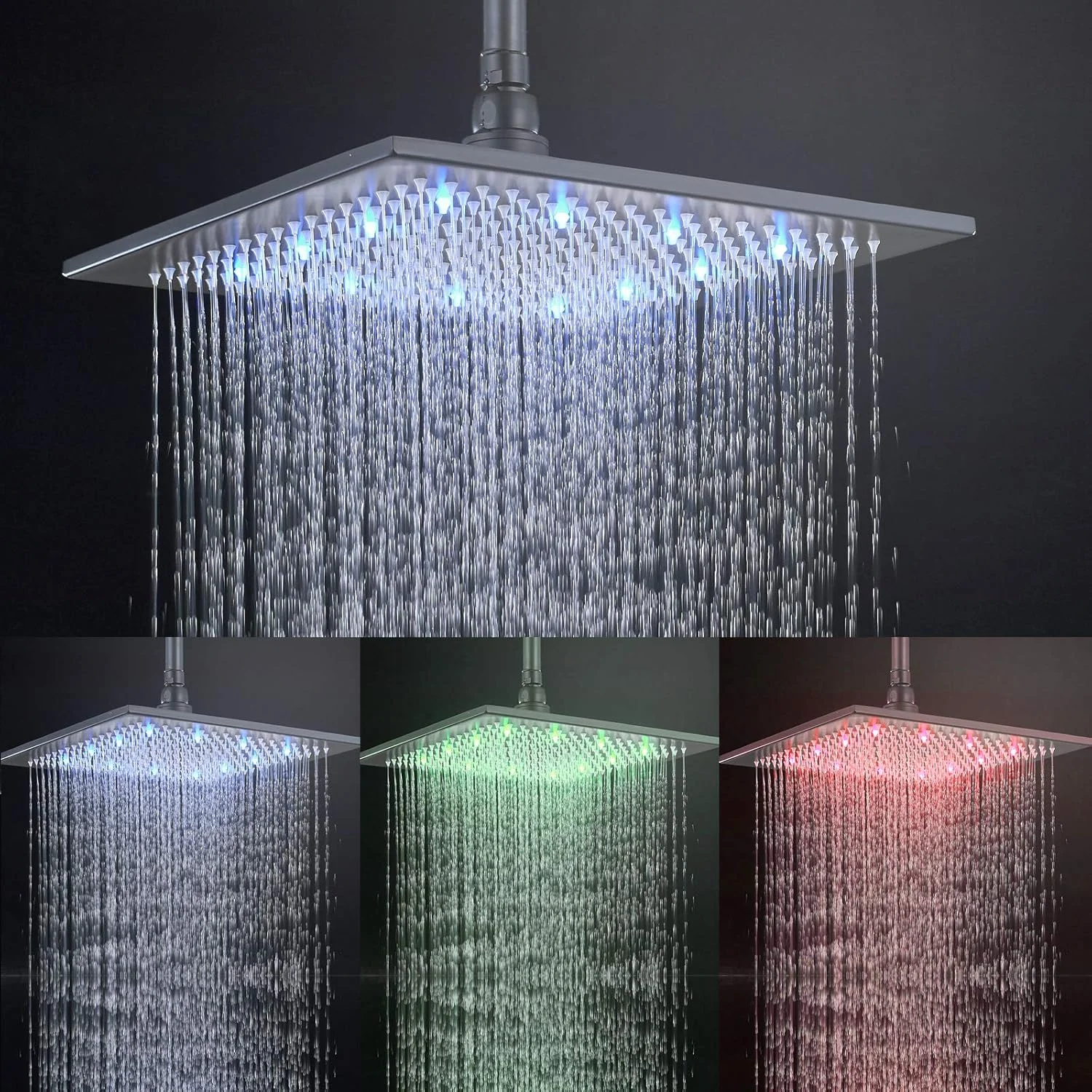 

Stainless Steel LED Rainfall Shower Head Bathroom Accessory Ceiling Mounted 12 Inch Square Rain Shower Heads Matte Black