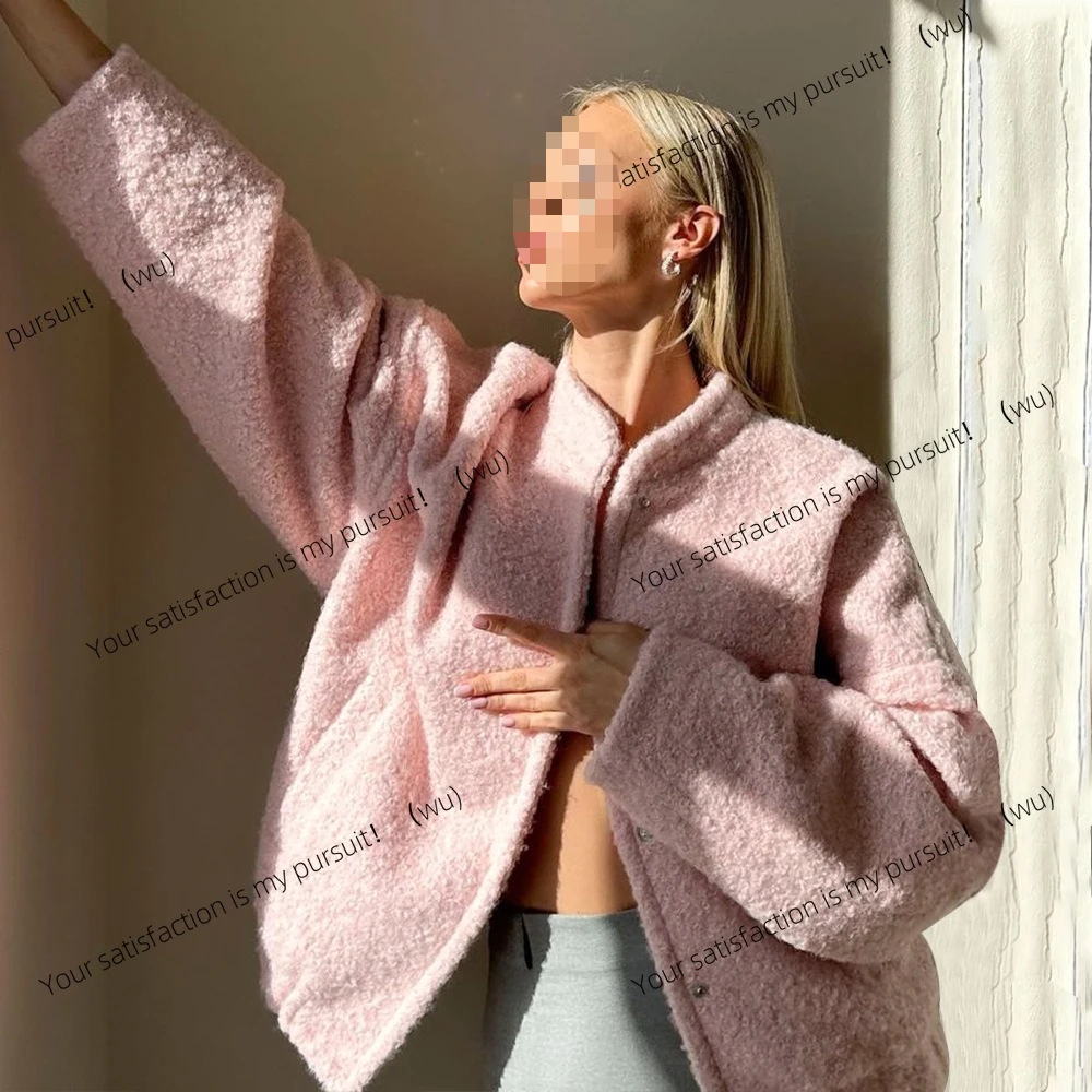 

ZOCI-розовая куртка, зимнее новое темпераментное повседневное короткое пушистое пальто с воротником-стойкой и рукавами на плечах