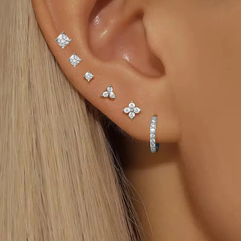 6-teiliges glänzendes Kristall-Huggie-Ohrring-Set für Damen, Tragus-Helix-Schmuck, Schmetterlings-Knorpel-Ohrstecker, Großpackung für Ohrläppchen-Piercings