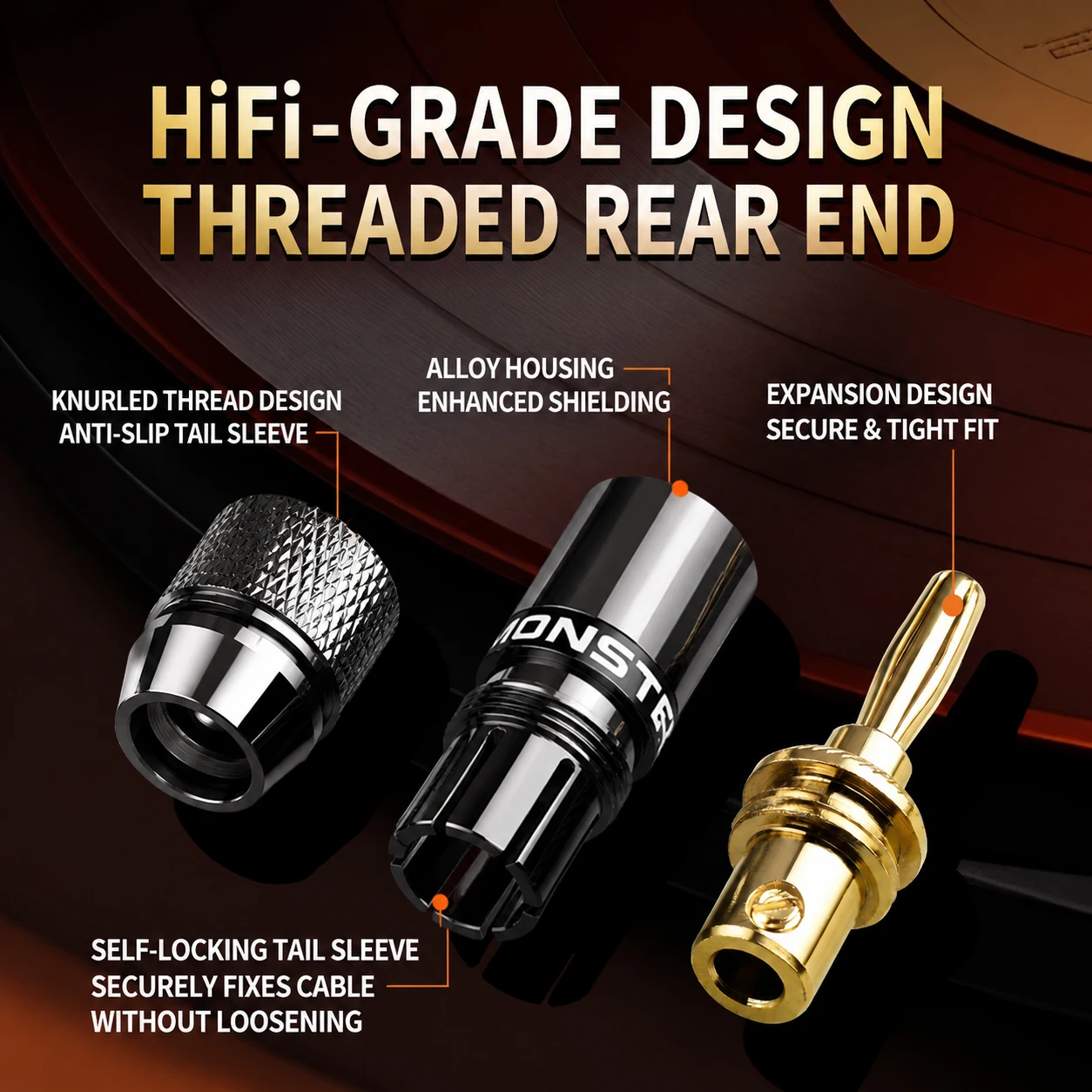 HHDZI 4mm Solderless Banana Plug 24K Gold Plated Pure Copper Alloy Housing Self-Locking HiFi Speaker Audio Connector view 5