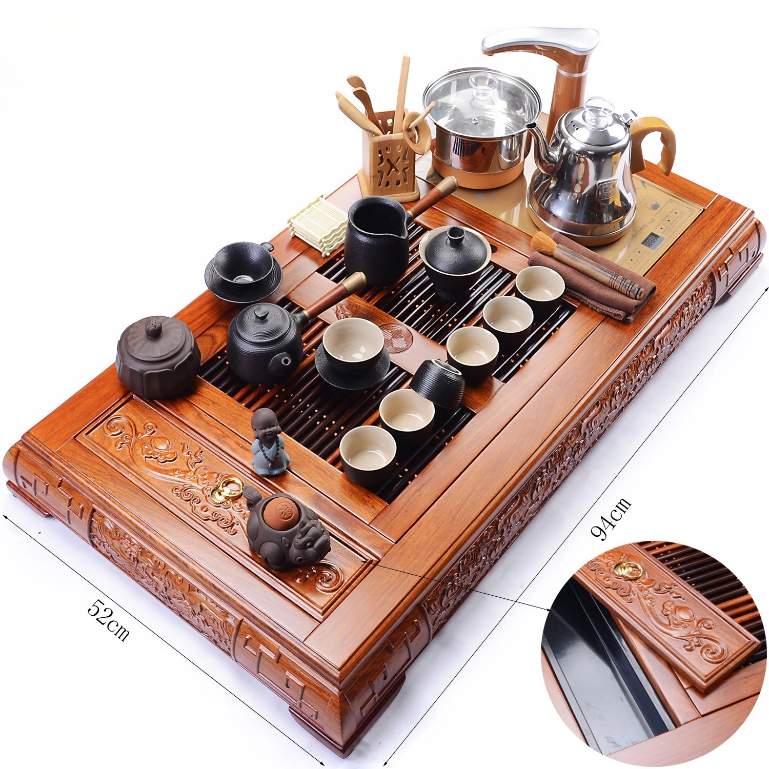 rosewood black sandalwood tea tray, household set, living room office tea table kettle integrated embedded solid wood