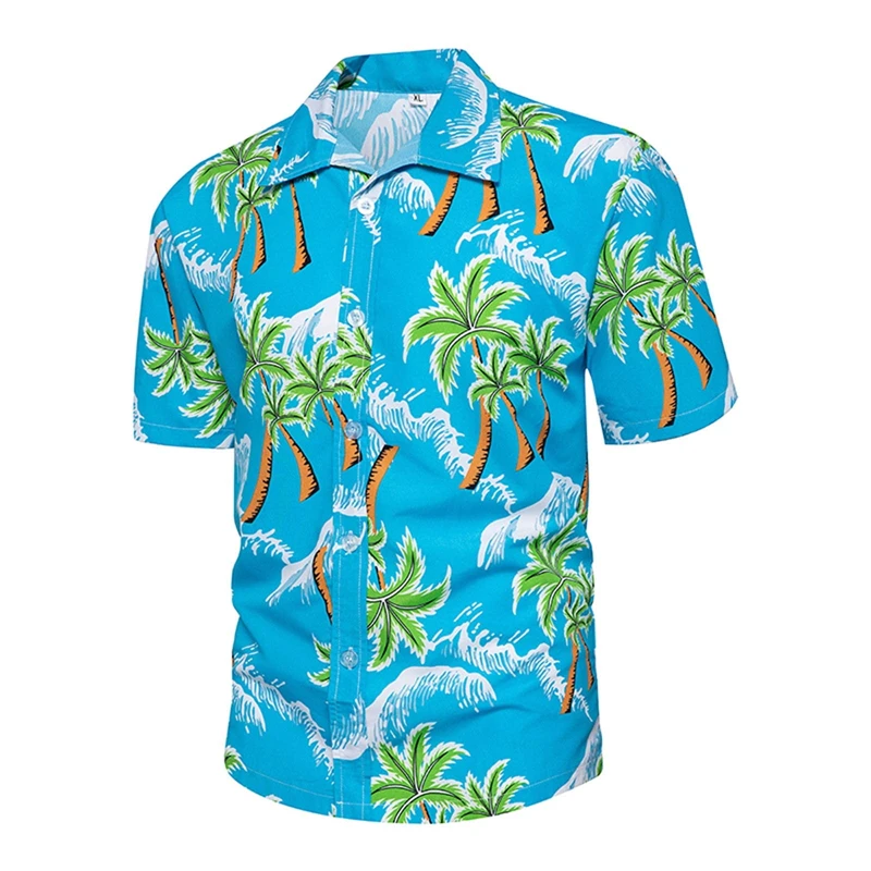 Oversized Summer Men\'s Short Sleeve Hawaiian Shirt Open Collar Single Button Plant Flower Print Fashion Beach Top Shirts Clothes