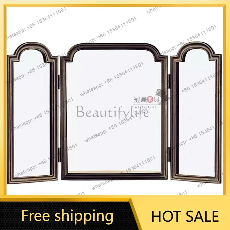 LS retro bedroom dresser desktop tri-fold mirror French porch wall-mounted three-sided decorative mirror