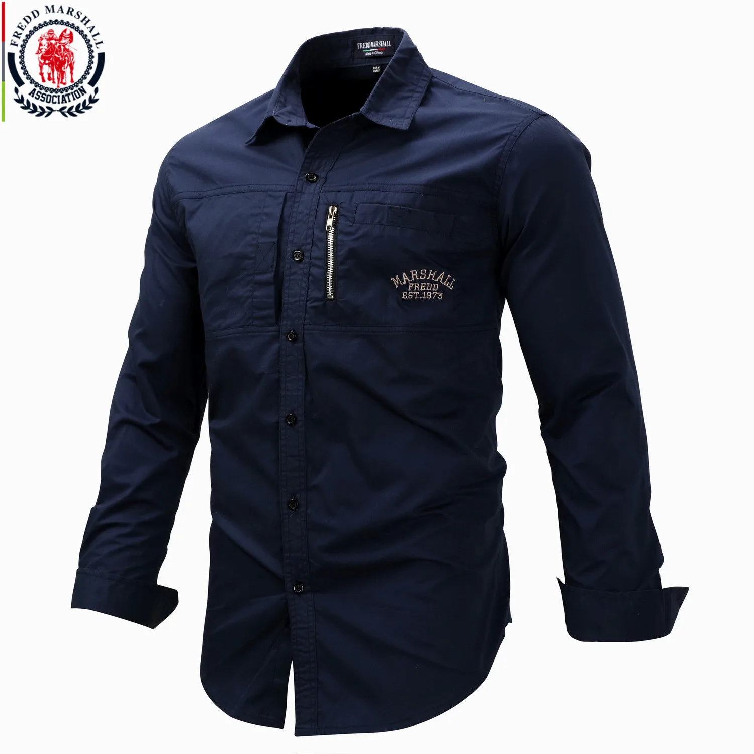 Fredd Marshall 2023 New Fashion Military Shirt Long Sleeve Multi-pocket Casual Work Shirts Solid Color Camisa Masculina 117