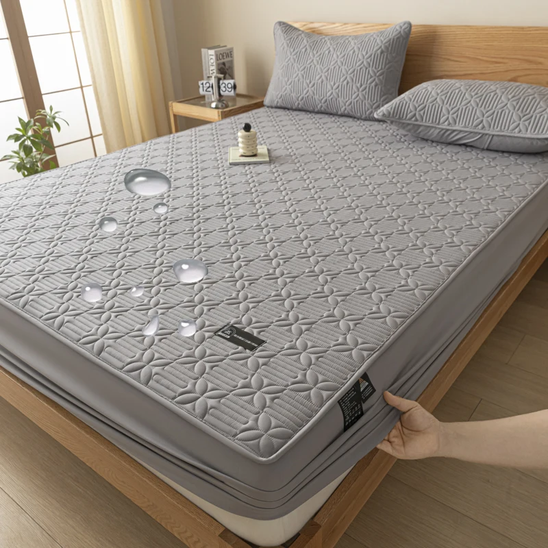 WASART Waterproof Quilted Mattress Protector Cover Elastic Fitted Sheet Style Couple Bed Protection Pad King Size Hypoallergenic
