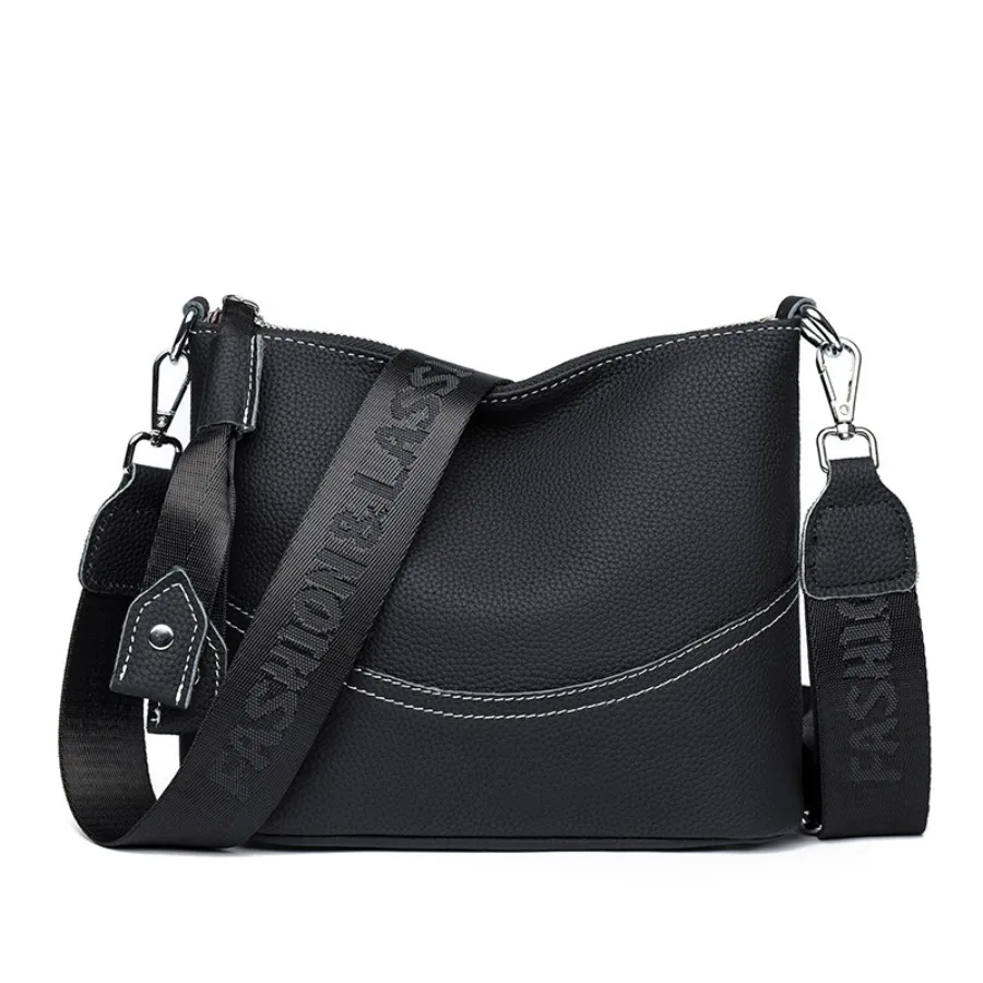 

New senior sense of shoulder bag fashion pure color simple hundred matching bucket bag cowhide crossbody women's bags