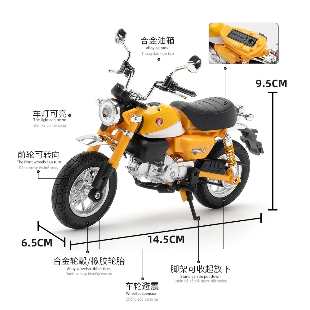 1:12 Honda Monkey 125 Alloy Sports Model Diecast Street Racing Motorcycle Model Simulation Sound Light Kids Toys Gift M49