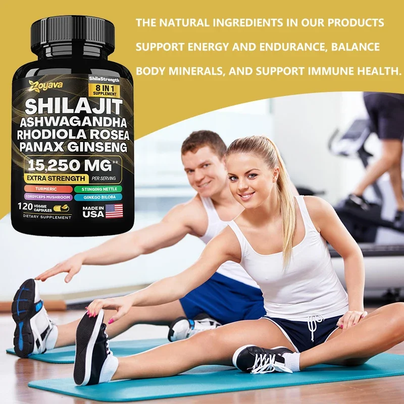 100% High Purity Shilajit Mineral Supplements, Eight Natural Ingredients, Ashwagandha,Ginseng, Turmeric, Energy Immunity Joints