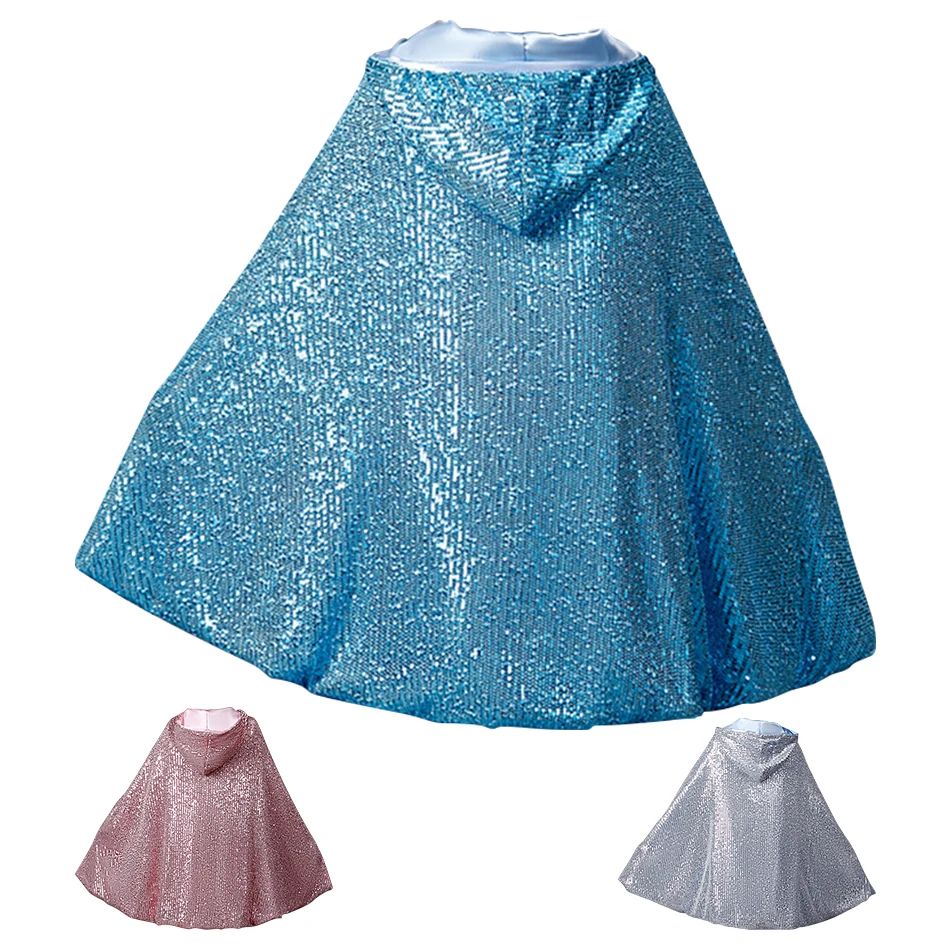 

Детский карнавальный костюм Эльзы для Хэллоуина, плащ с капюшоном и пайетками, карнавальная накидка для девочек, блестящий плащ для девочек, шаль для девочек в стиле Анны