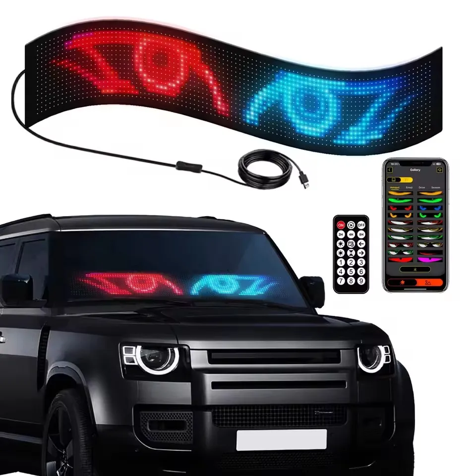Lâmpada de logotipo de pixel de matriz led rgb para carros rolagem publicidade painel led luz de exibição flexível diy padrão de texto personalizado luz usb