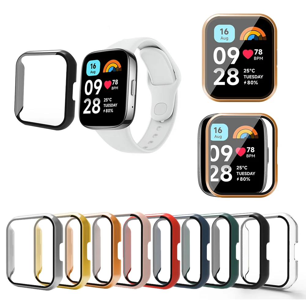 Protetor de Tela Cheia para Redmi Watch 3 Active, PC + Vidro Temperado Protetor, Shell Bumper