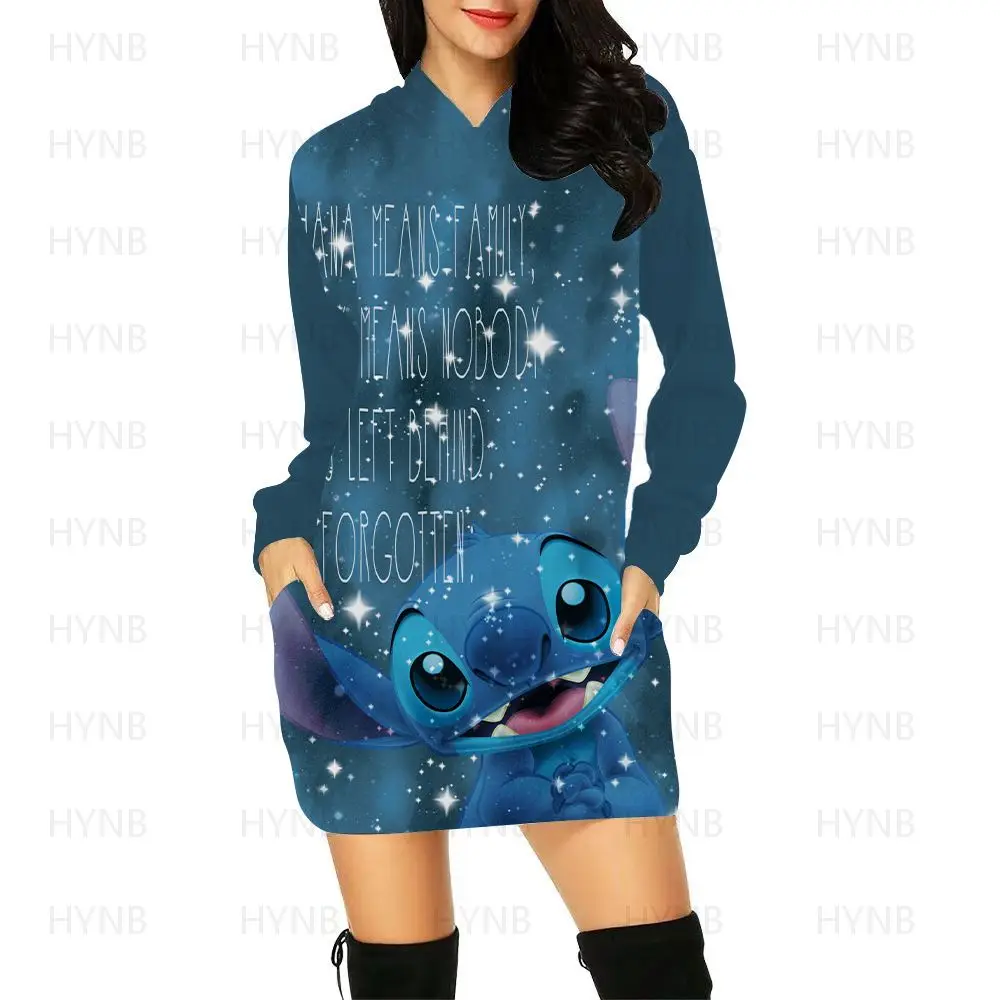 Woman Clothes Fashion Dresses for Women 2022 Hoodie Sweater Dress Disney Y2k Long Sleeves Kawaii Stitch Luxury Party Mini S-5XL