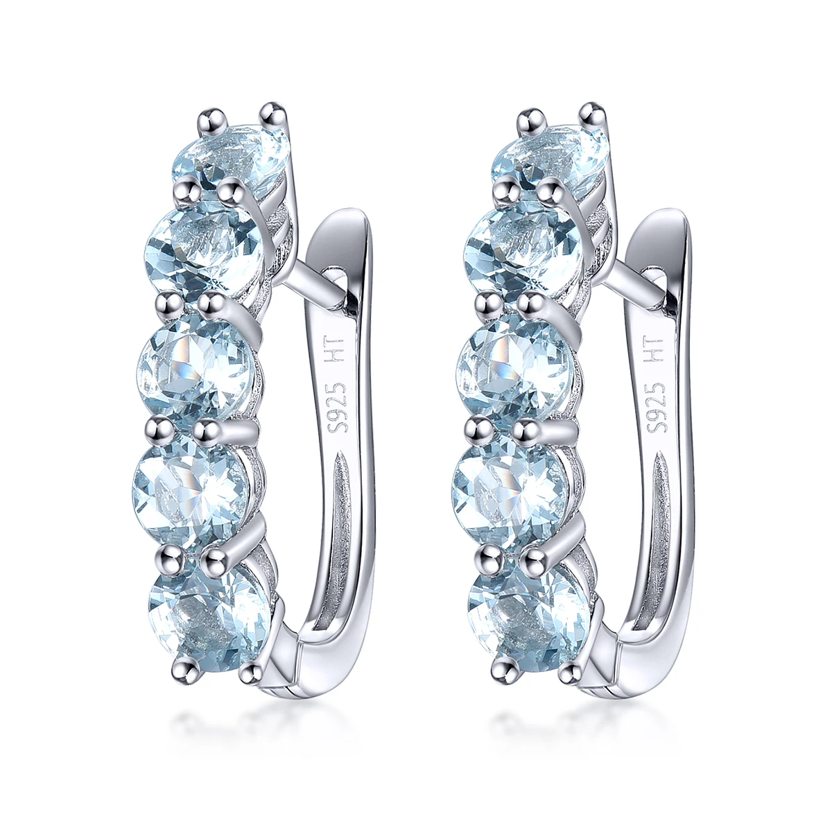 Natural Aquamarine 925 Silver Hoop Earrings Light Blue Gemstone Solid 925 Sterling Silver Simple Earrings for Women