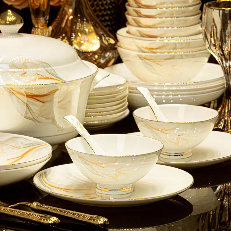 2025 New Jingdezhen High-end Bowl Plate Tableware Set For Housewarming Gift Bone China Bowl, Chopsticks Plate Set Gift Giving