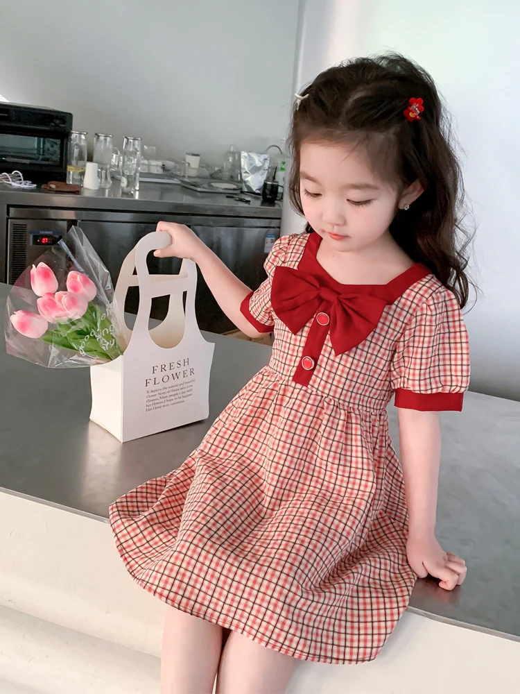 

Summer New Sle ort Sve Princ Dr for Baby Girls Korean Version Cute ort Dr Silk Material Ladies Faion