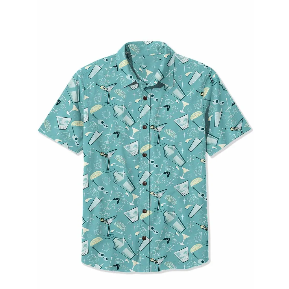 1950s Spaceship 100% Cotton Shirt Retro Racing Men\'s Hawaiian Shirt Summer Short Sleeve Button Down Casual Shirt Tropical Tops