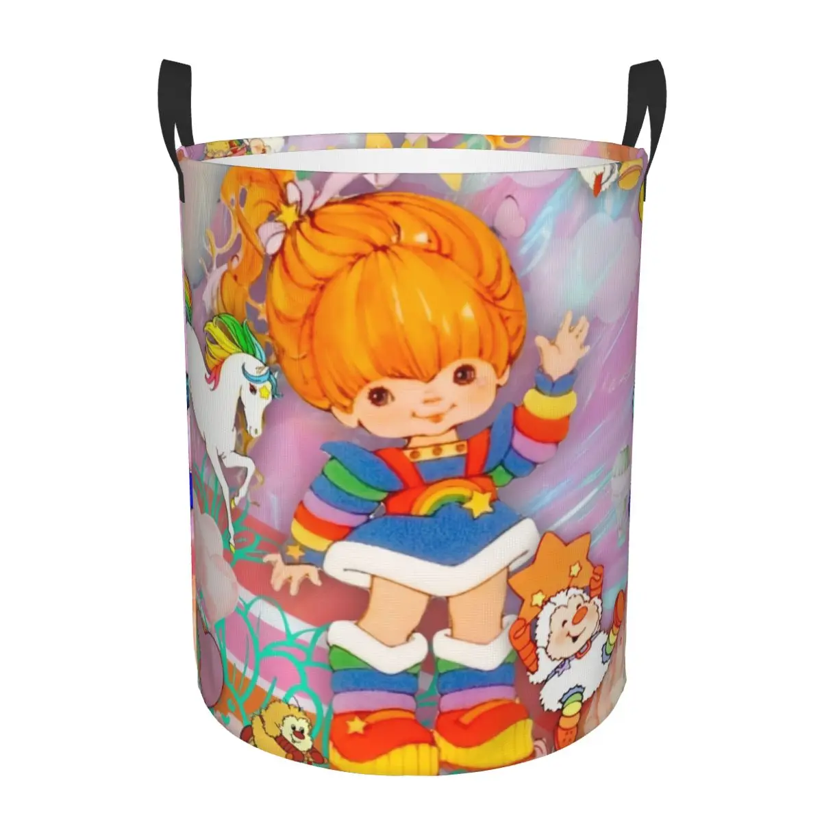 Custom Cartoon Cute R-Rainbows B-Brite Anime Laundry Basket Collapsible Clothes Hamper for Nursery Kids Toys Storage Bin