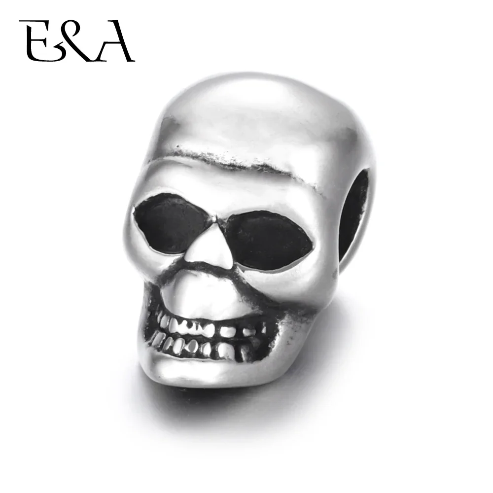 Stainless Steel Beads Skull Blacken 5mm Hole Metal European Bead for DIY Men Bracelet Making Supplies Handmade Jewelry Findings