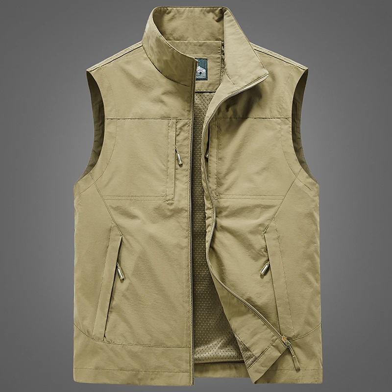 New Men Camping Hiking Mesh Vest Quick Dry Sleeveless Jacket Reporter Loose Outdoor Casual Fishing Vests Waistcoat Men Clothing