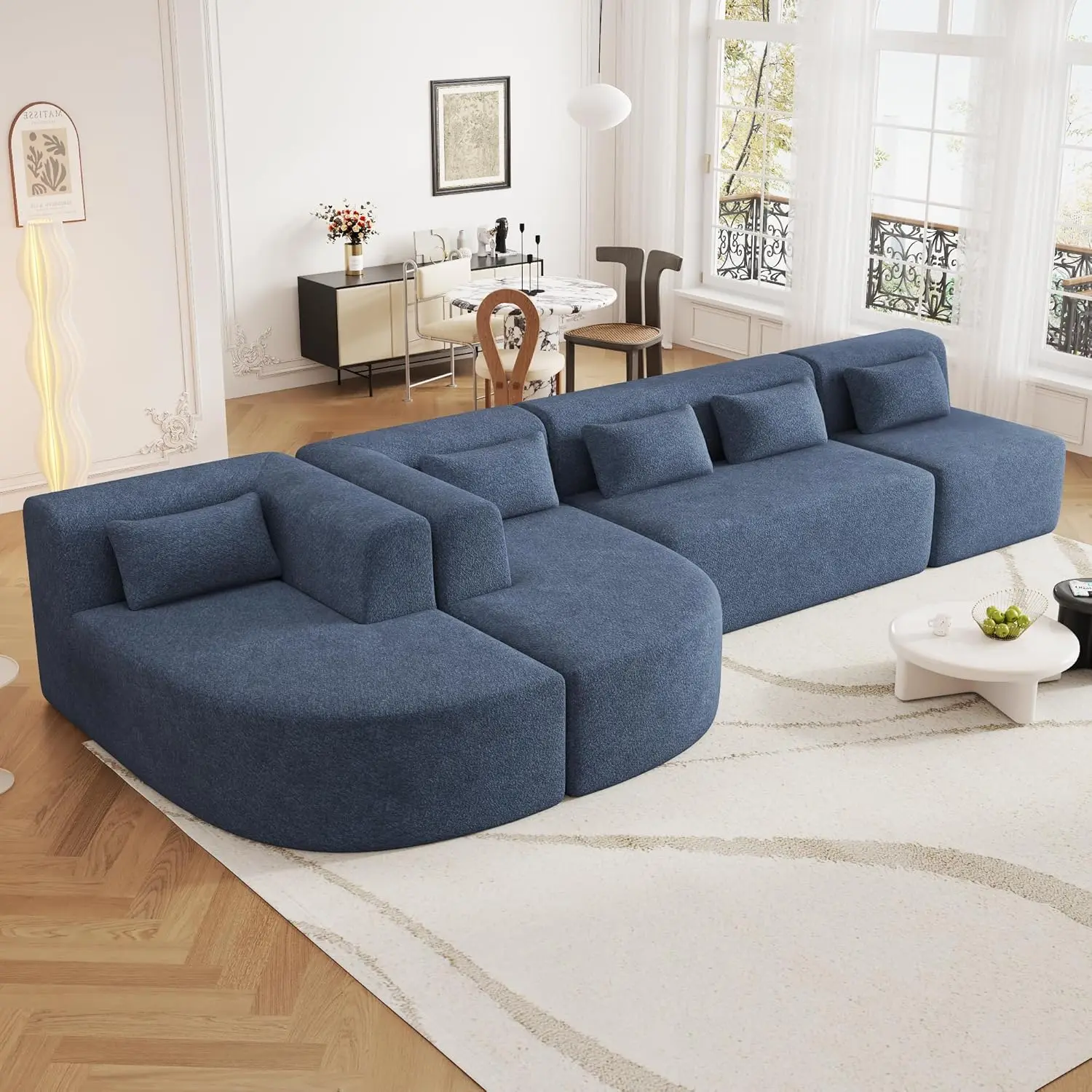 Sofá seccional modular, 4 sofás combinados gratis, tapizado moderno de tela Boucle con 2 chaise lounge y 5 respaldos