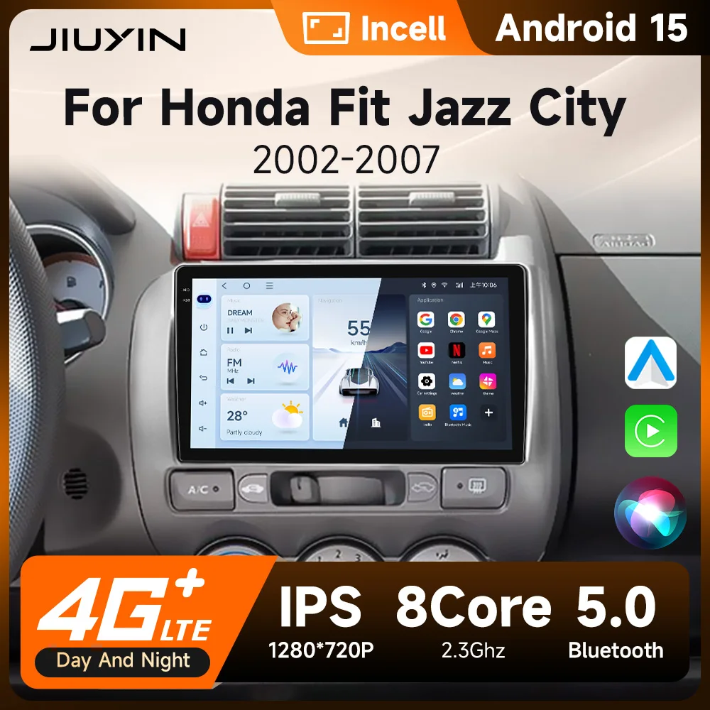 

Wireless CarPlay Android 15 Auto Car Radio for Honda Fit Jazz City 2002 2003 2004-2007 RDS GPS 4G WIFI Multimedia autoradio 2din