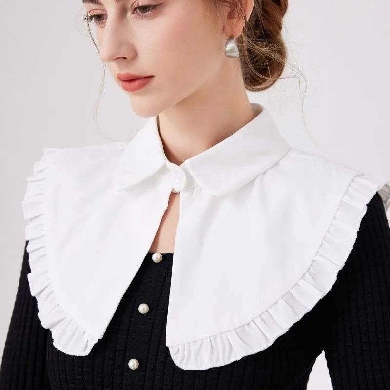 Autumn Womens Lapel False Collar Shawl Top Vintage Ruffled Trim Neck Capelet for Women Dress Shirt Detachable Collars