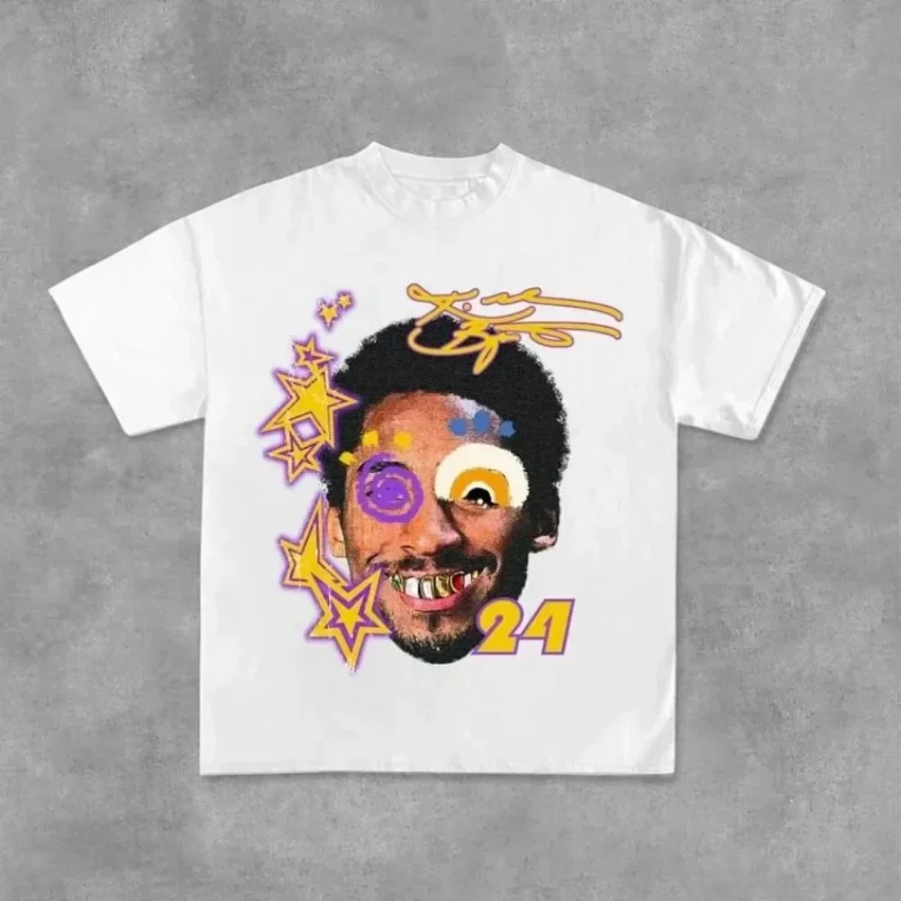 

Casual Kobe Bryant Graffiti Portrait Graphic Print Pure Cotton T-Shirt Men's Y2K Summer Vintage Print Tshirt Streetwear Men Tops