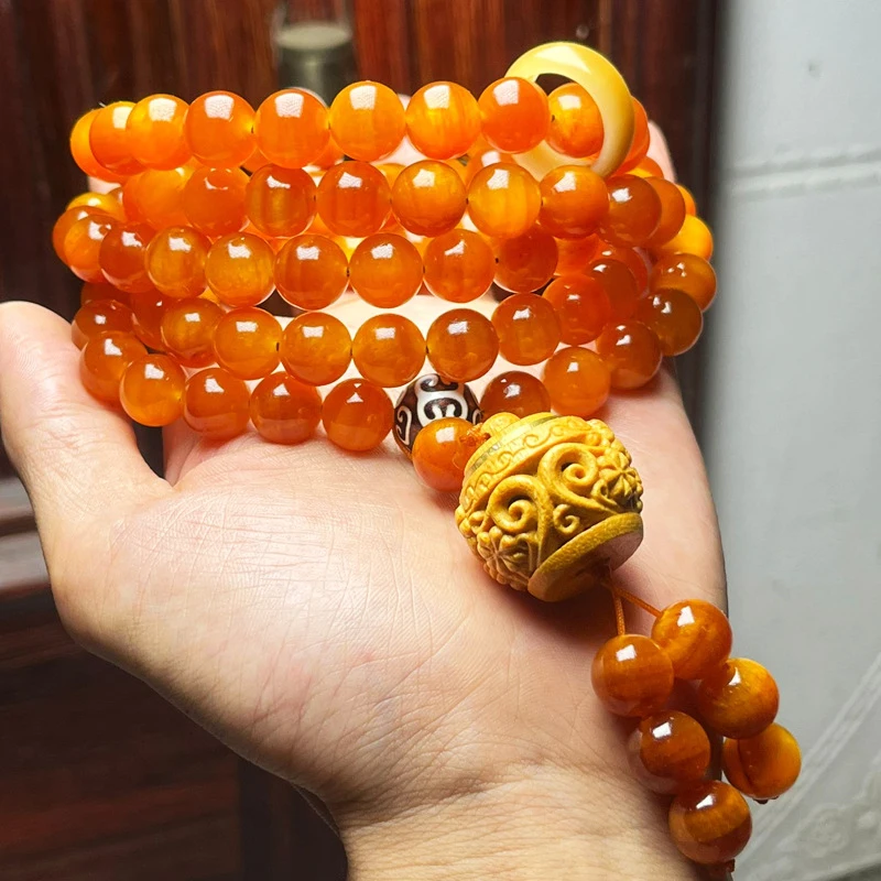 

Imperial Blood Dragon Bracelet, Single Strand Amber , Northern Agarwood, Wood, Full Oil, Fully Transparent Pine Re