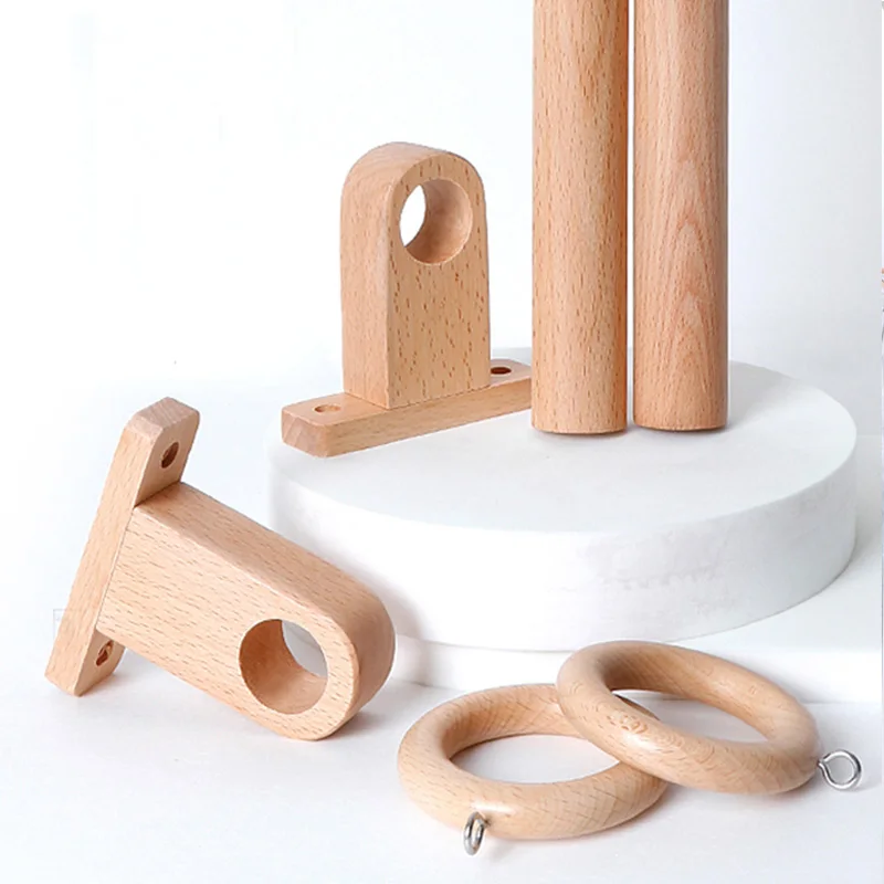 Heavy Duty Wooden Curtain Rod Bracket Beech Ash Wood Single Double Roman Rod Holders Hooks Drapes Pole End Support Accessories