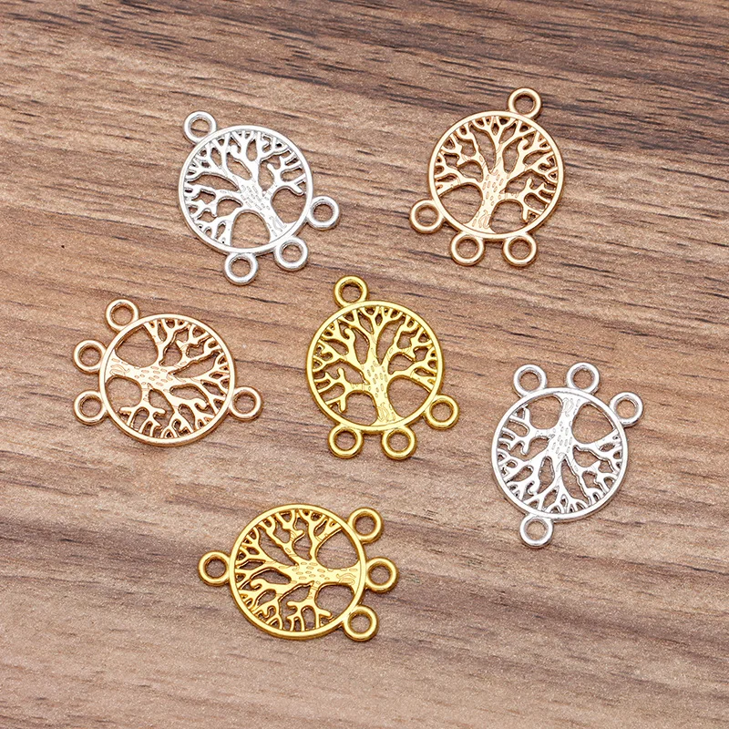 New 19.5*28mm 10pieces/bag Zinc Alloy Round Big Tree Charms Connectors Pendants for Girls Earrings Jewelry Accessories