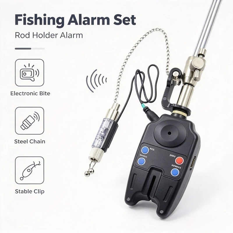 European Style Carp Fishing Rod Holder Kit, Electronic Bite Alarm Bell Swinger Indicator for Sea Rod Angling Tackle
