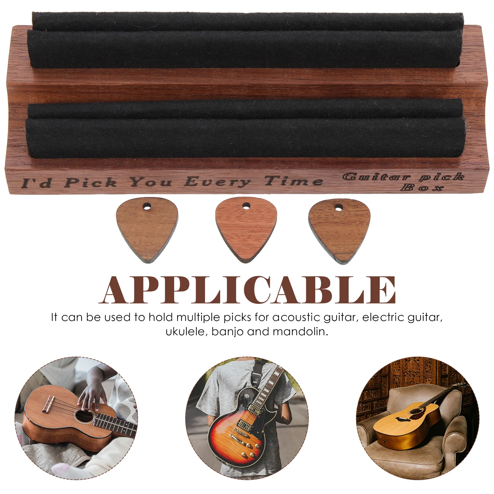 

1Set Guitar Pick Holder Wooden Durable Portable Storage Case for Acoustic Electric Ukulele Banjo Mandolin Plectrum Organizer