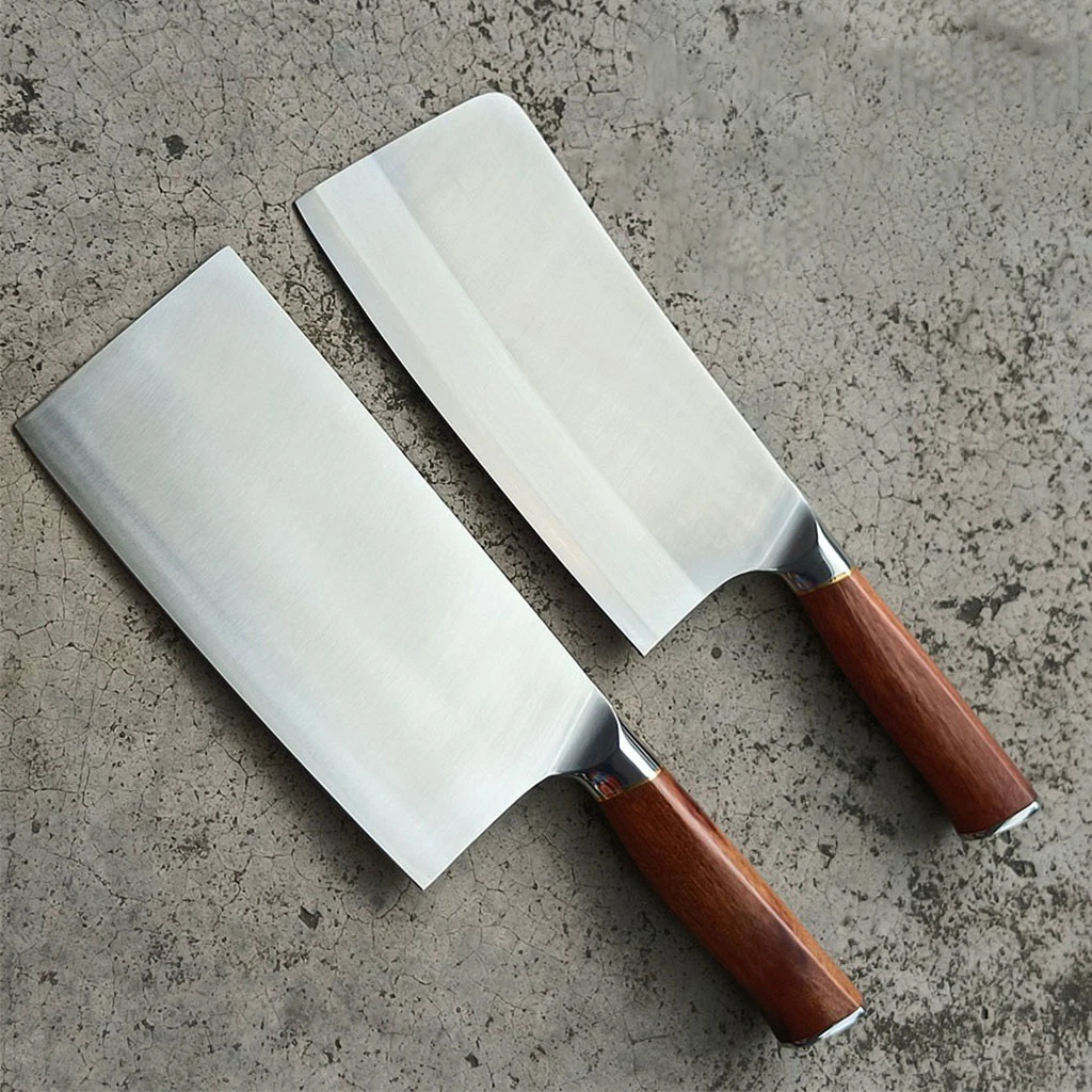 Chinese Chef Knife 3 Layers Clad Steel 9Cr18Mov Blade Wood Handle Slicing Cleaver Chopper Kitchen Knives Cooking Tools