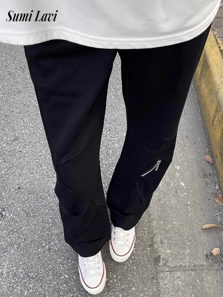 

Daily Leisure Men's Straight Sweatpants Spring Fall New Casual Solid Color Drawstring Pants Men Fashionable Zipper Trousers