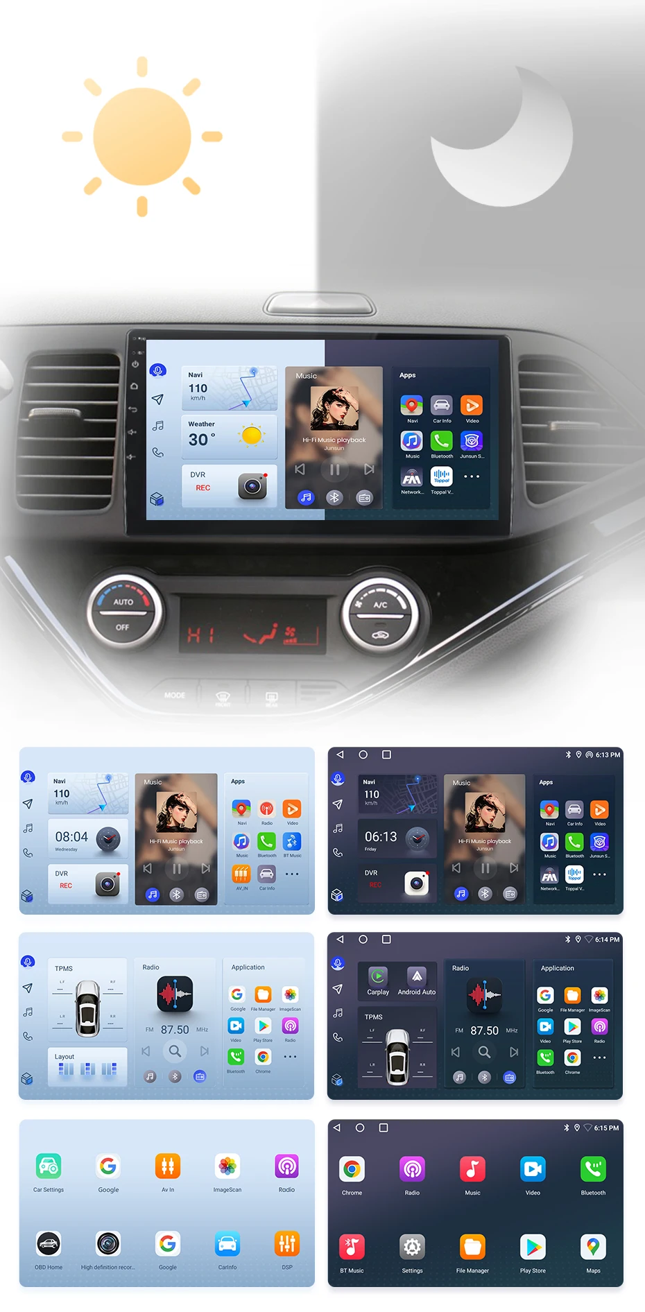 Junsun Wireless CarPlay Android Auto Autoradio für KIA Morning Picanto 2011 - 2016 GPS Multimedia 2 din – Detail 6