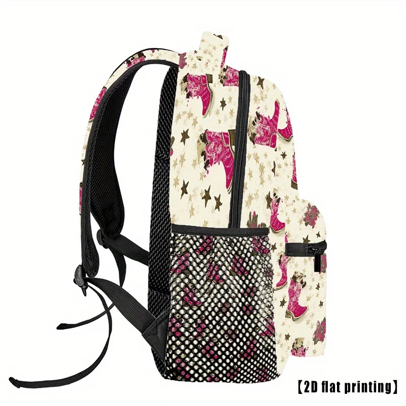 Western-Inspired Cowboy Boot Floral Print Backpack - Lightweight Foldable Daypack with Adjustable Padded Straps