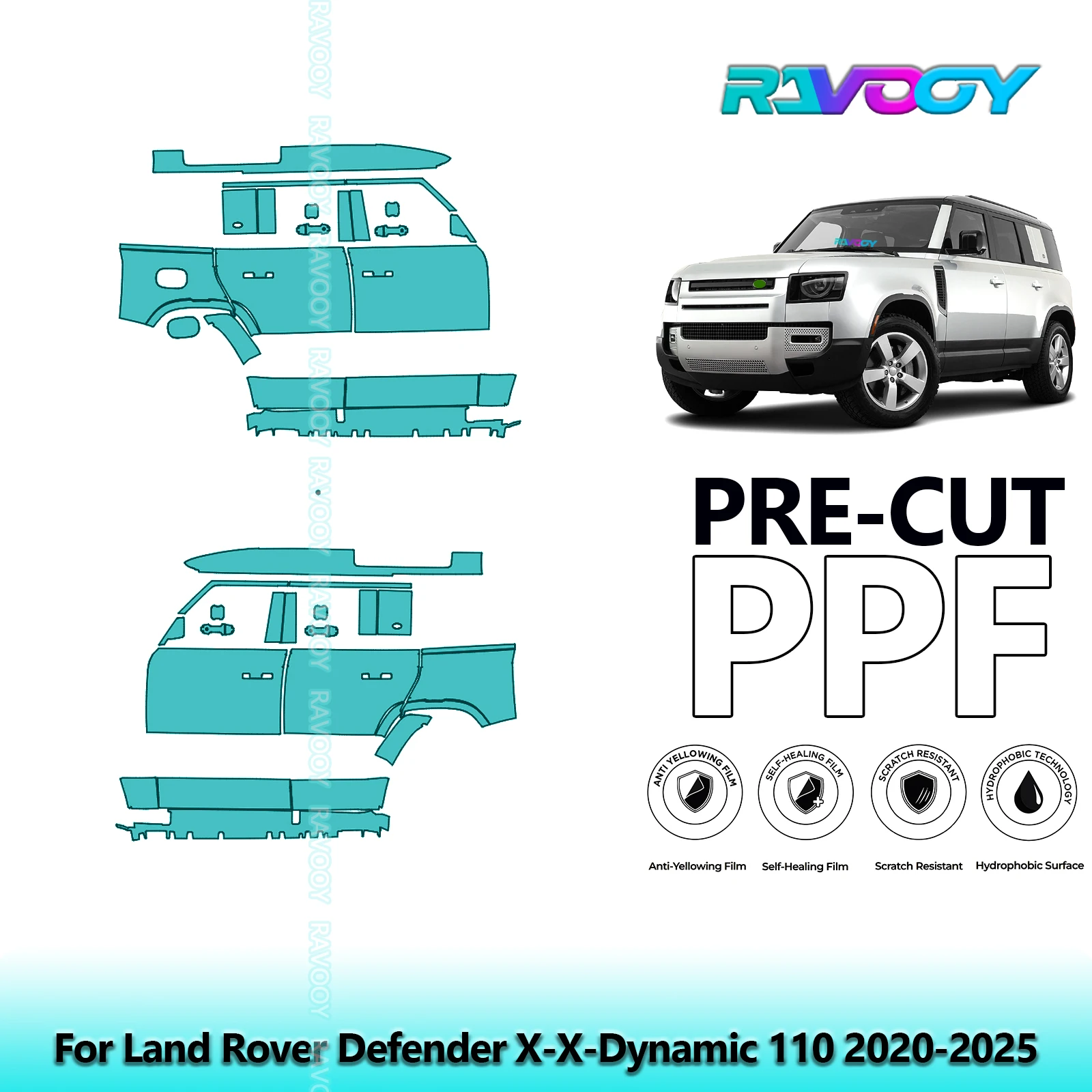 

For Land Rover Defender X-X-Dynamic 110 2020-2025 8.5mil Pre-Cut PPF Door & A/B Pillar Kit TPU Paint Protection Film Set