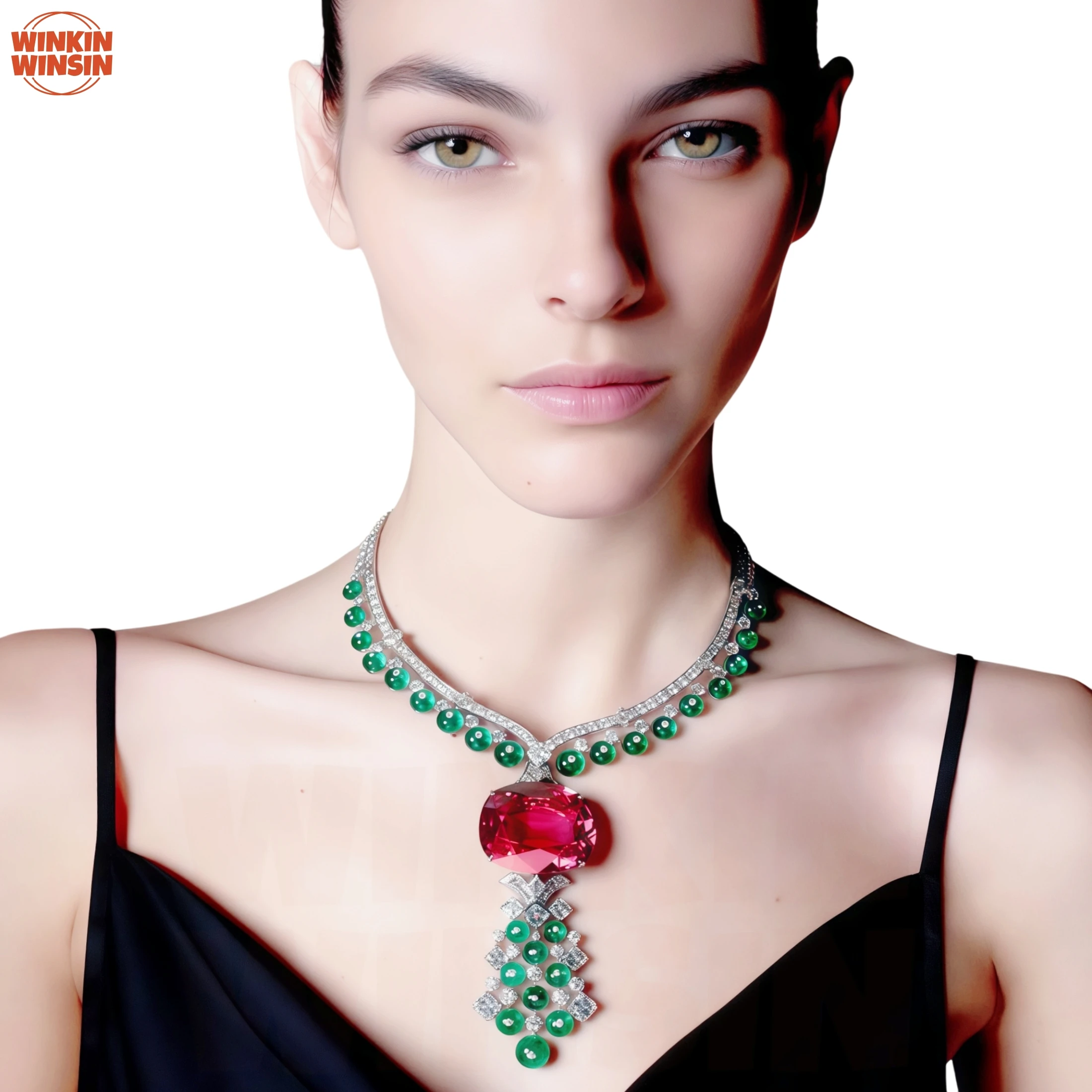 

WinkinWinsin Luxury 925 Sterling Silver Rubellite Tourmaline Gemstones Necklace Party Bride Anniversary Wedding Pendant Necklace