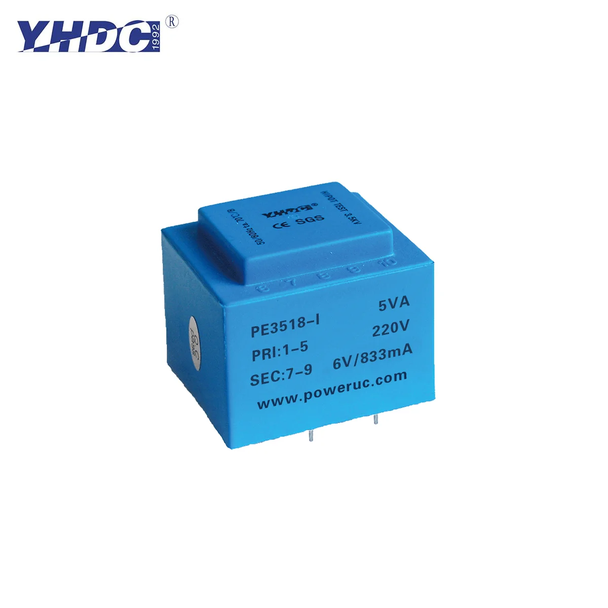 YHDC PE3518-I 5VA 110V-380V / 6V/7.5V/9V/12V/15V/18V/24V محول مفرغ إيبوكسي مغلف لعزل PCB المثبت