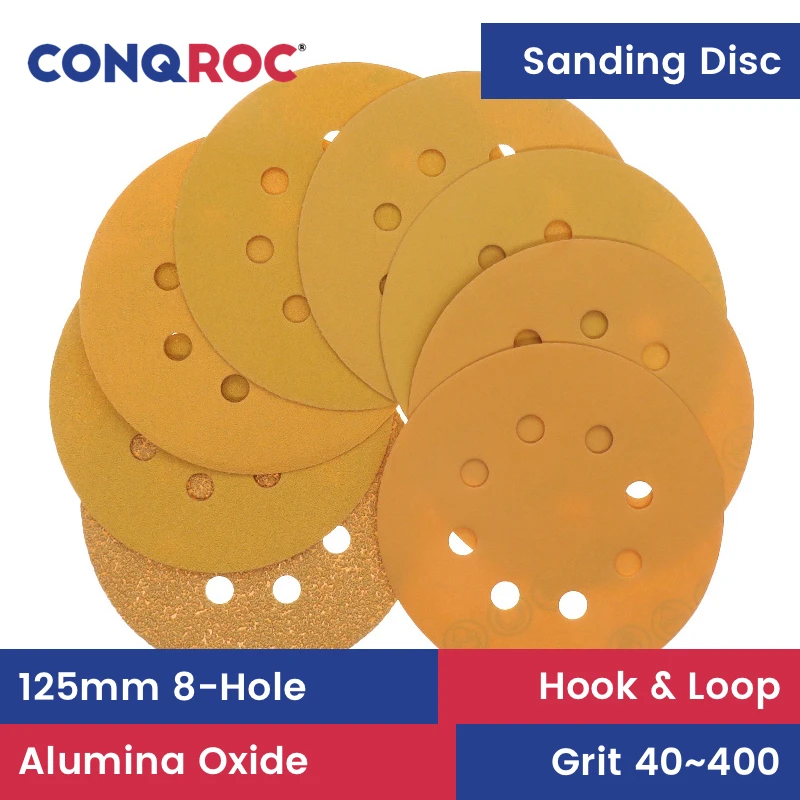 

Sanding Discs 125mm 8-Hole Aluminum Oxide Dry Sandpapers Hook and Loop 25-Piece Grit-40~400 for Car Paint Sanding High Quality