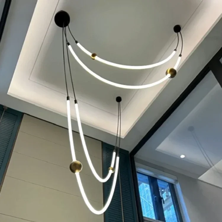 

Nordic Postmodern Line Chandelier Designer Creative Restaurant Bar Table Lamp Long Strip Minimalist Silicone Pendant Light
