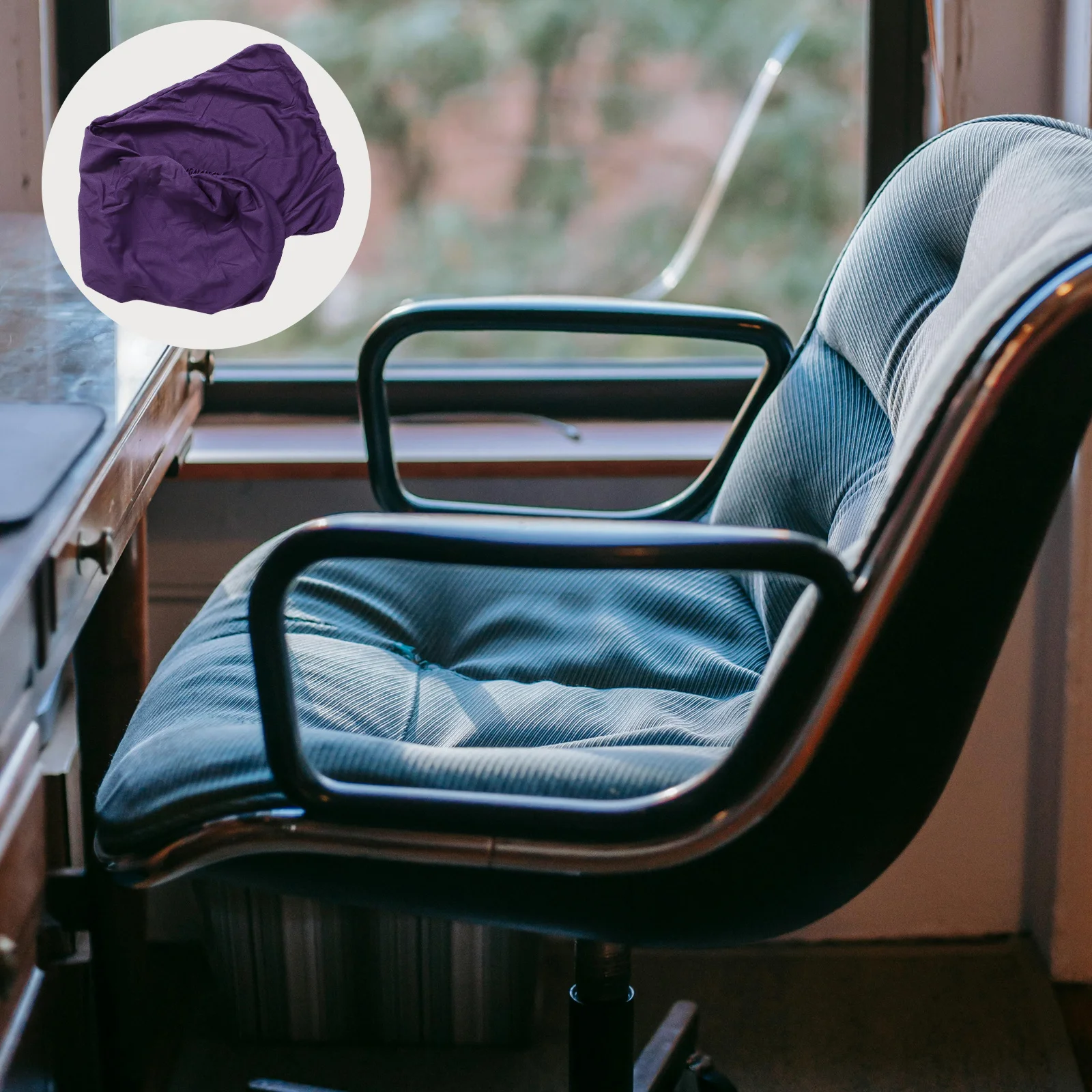 

Office Chair Cover Small Size Purple Stretch Elastic Rotating Armchair Slipcover Removable Computer Desk Chair Protector Soft