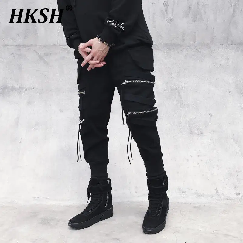 

HKSH China-Chic Overalls Men's Tide Chic Zipper Dark Punk Ribbon Trendy Leggings Pencil Pants Streetwear Hip-hop Techwear HK1880