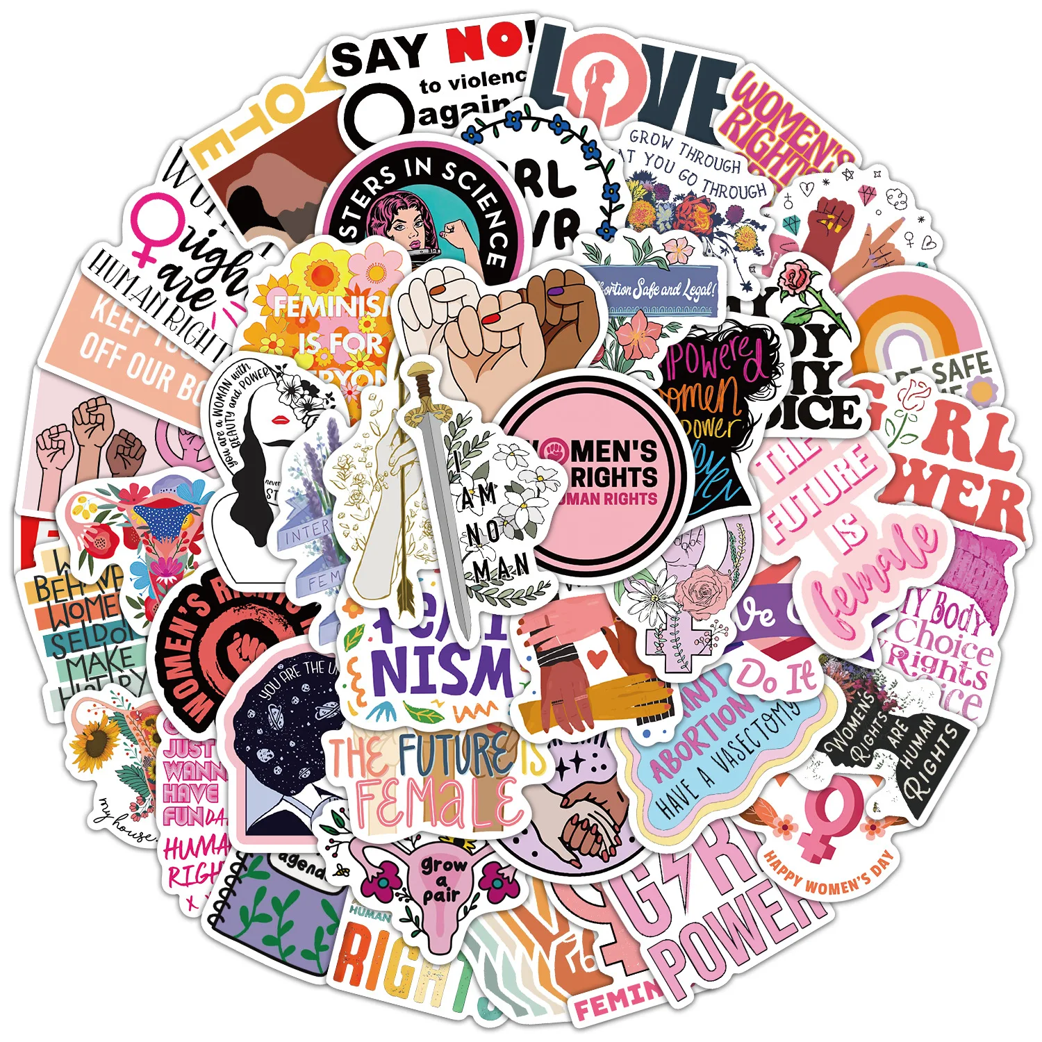 

50Pcs Feminism Uterus Flower Stickers Fridge Phone Guitar Motorcycle Luggage Waterproof Cartoon Sticker Decal