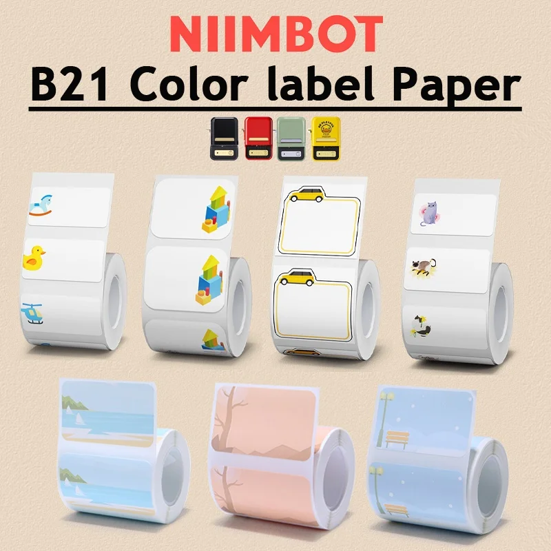 Niimbot New Thermal Sticker For B1/B203/B21/B3S Label Maker Colorful Paper Roll Water-proof Oil-proof Niimbot Color Sticker Roll