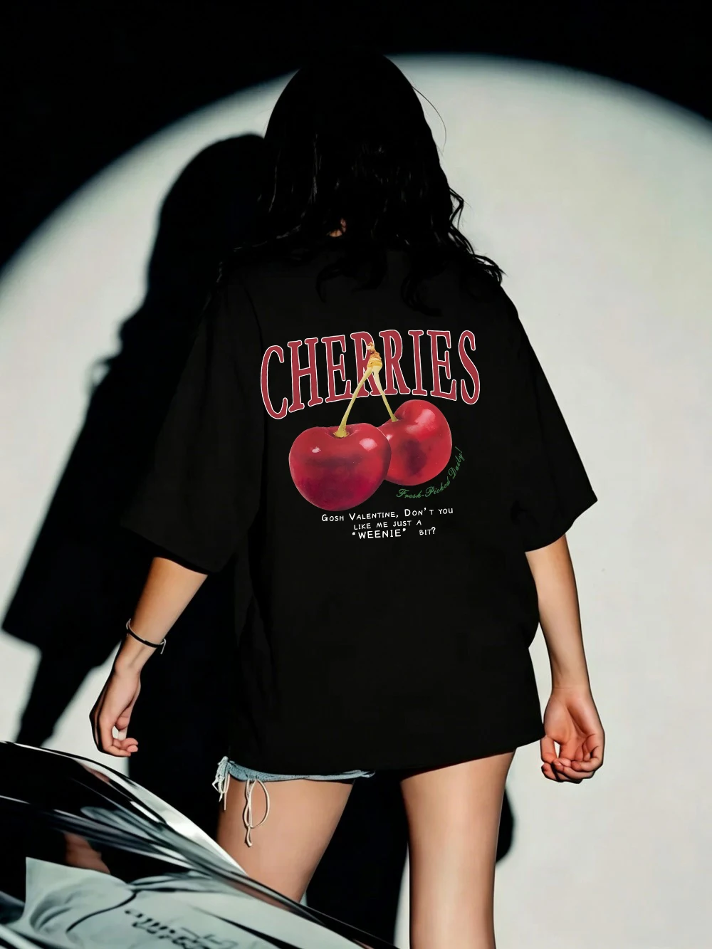 100% Cotton Summer T-Shirts Womens Fresh Red Cherries Prints Tops Soft Oversized O-Neck Short Sleeve Tees Street Womans Clothes