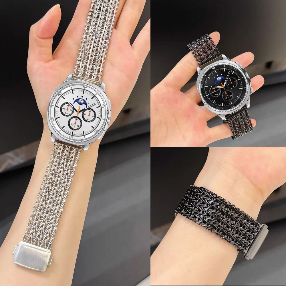 حزام من الفولاذ المقاوم للصدأ لساعة سامسونج جالاكسي الترا (2025) 47 ملم سوار معدني مغناطيسي لساعة جالاكسي 8/8 كلاسيك 40/44/46 ملم